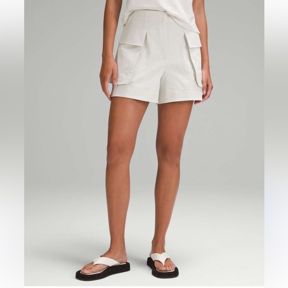 lululemon athletica Pants - lululemon Cream Cargo Shorts Size 10 Relaxed-Fit Super-High-Rise  4”